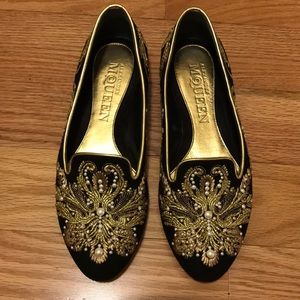 Rare alexander mcqueen velvet embroidered loafers